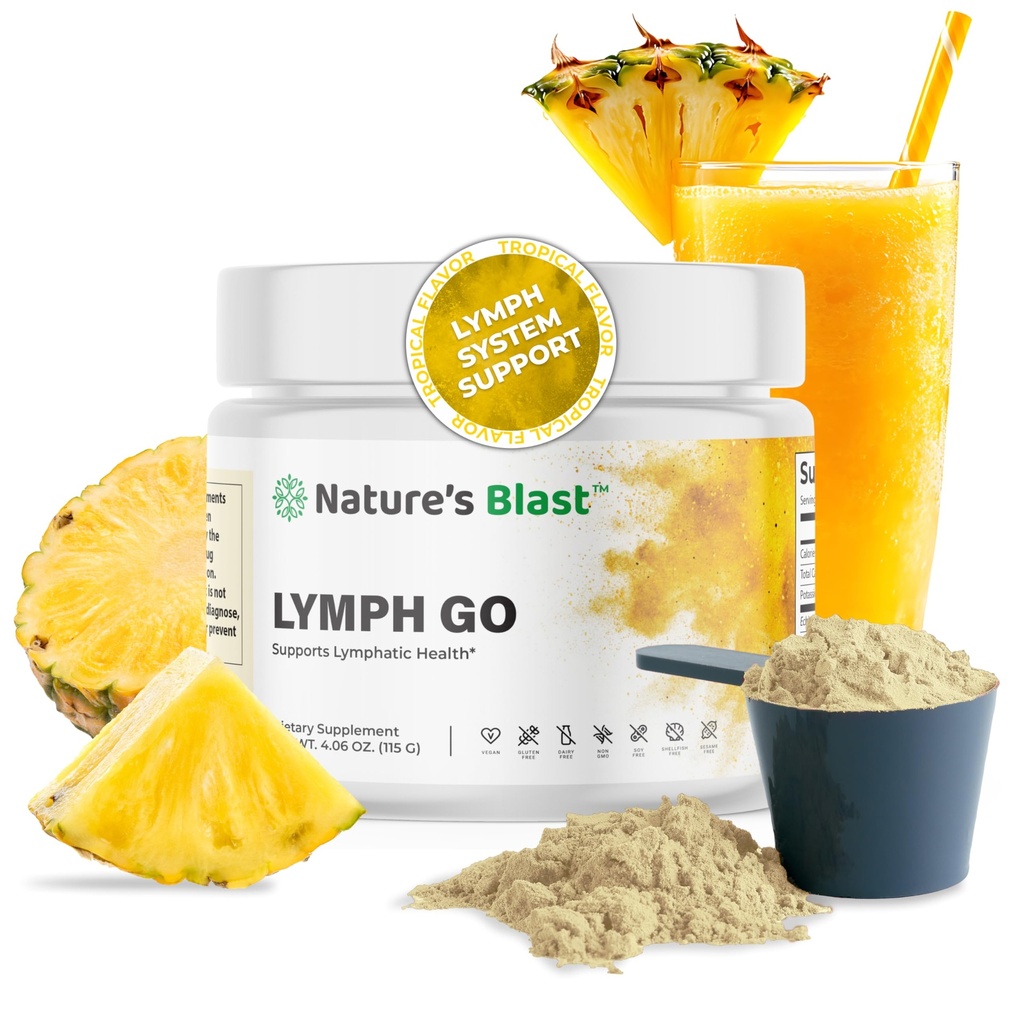 Lymph Go - Lymphatic Drainage Suplemen Perempuan & Pria - Lymph Sistem Dukungan - dengan Bromelain, Echinacea, Burdock Root, Dandelion, Rutin, Kelp & More - 4.06 Oz - 30 Servings - Tropical Flavor