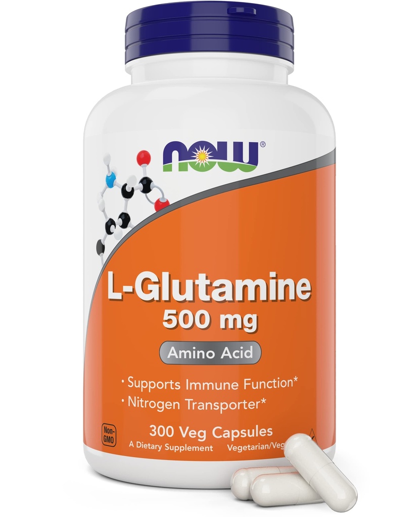 Sekarang L-Glutamine 500mg 300 Veg Capsules-Non-GMO Suplemen - Vegan Lglutamine Caps