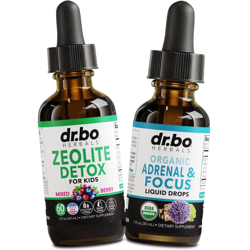 Zeolite Detox & Adrenal Focus Dukung - Clinopololite Zeolite for Kids & Adults Liquid Drops with Vitamin B12 & D - Organic Adrenal and Focus for Calm Nature Brain, Memory Fatigue Attention