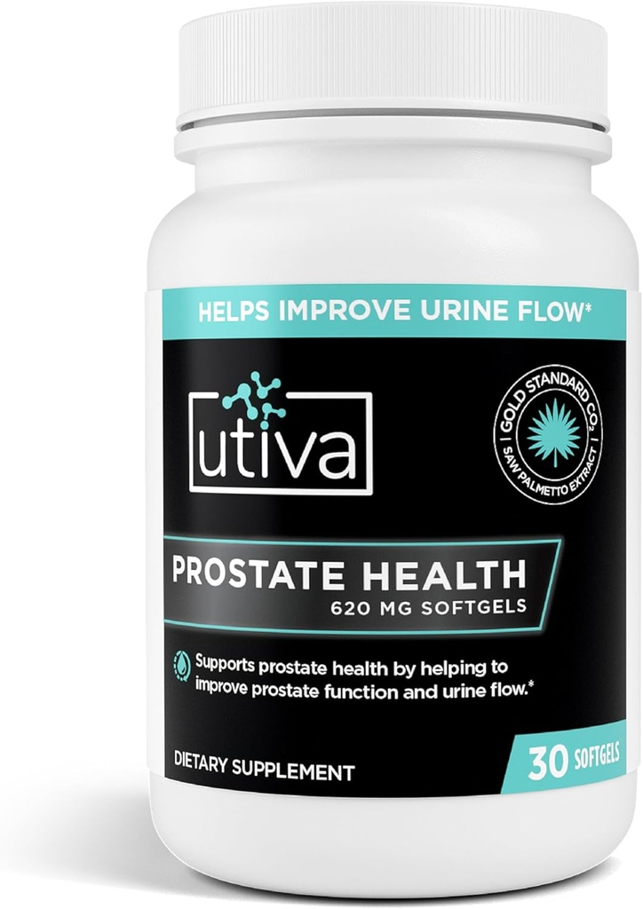 Utiva Prostate Health - Natural Formula for Heally Fungsi dan Urine Flow - Prostate Suplement for Men - Beta-Sitosterol dan Saw Palmetto for Men - 30 Softgeels