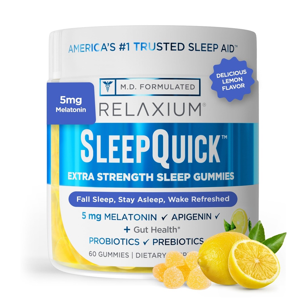 Relaxium Sleep Quick Gummy, Sleep Aid Support, 5 mg Melonatin, Vitamin D- 3, Prebiotic & Probiotic Blend, Gluten & Drug Free Flavor, 60 Gummies