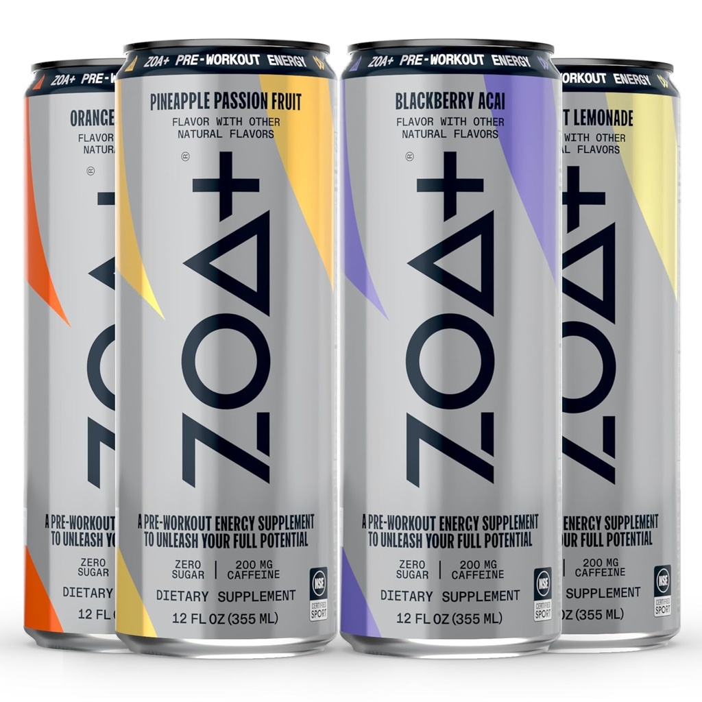 ZOA + Pre-Workout Energy Drink, Variety Bundle - NSF Bersertifikat untuk Sport dengan Gula Nol, Nitric Oxide Dukungan, B & D Vitamin, Amino Acids, dan Electrolytes - 48 pack