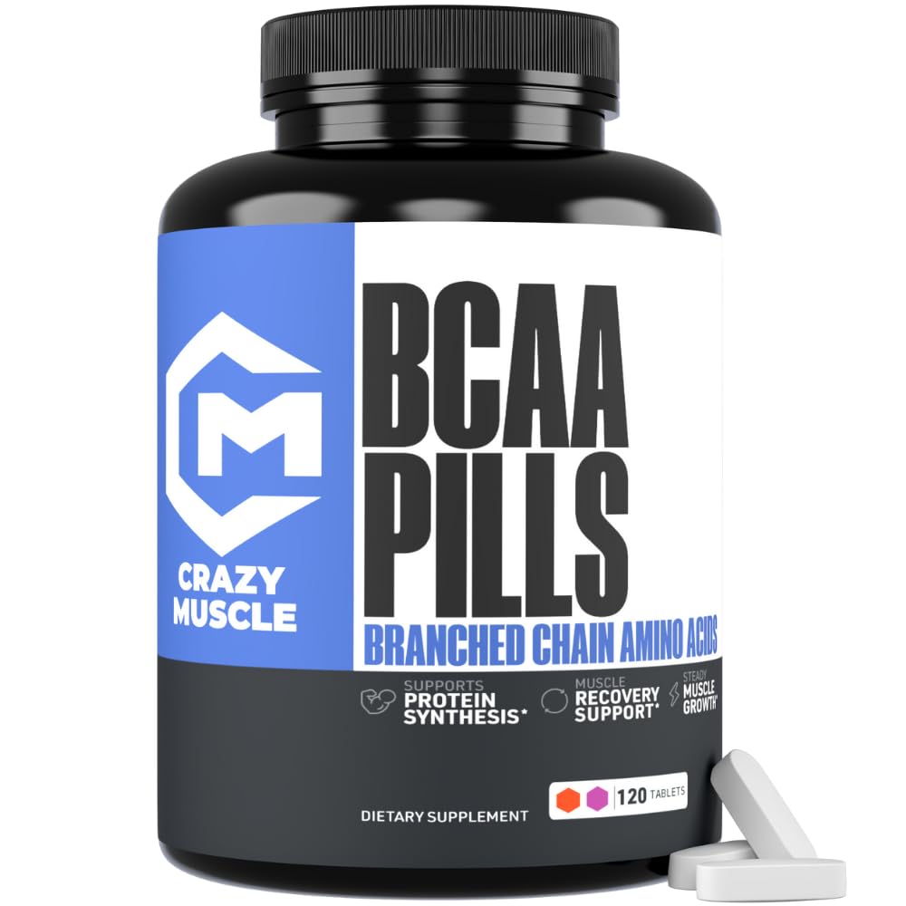Crazy Muscle BCAA pil dengan The Perfect 2: 1: 1 Rasio dari Branched Chain Acids Suplemen, 100mg BCAAs per Pill (Better Than Capsules), 120 Tablet