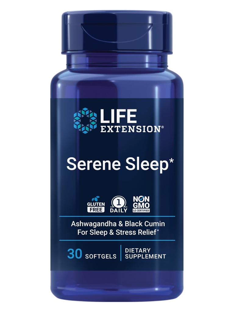 Ekstensi Hidup: Serene Tidur - Ashwagandha, Black Cumin - Sleep Suplemen, Tenang, Relaxation, Dukungan Tidur Tanpa Melonaciin - Satu Hari, Gluten- Bebas, Non- GMO - 30 Softgels