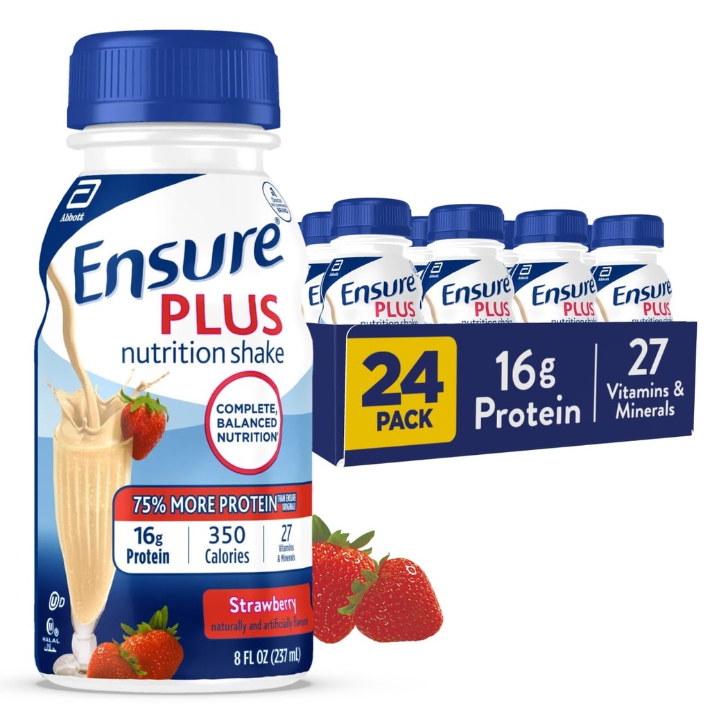 Pastikan Plus Strawberry Nutrition Shake 124; Meal Replacement Shake 124; Ready To Drink 124; 16g Protein dan 27 Vitamin dan Mineral 124; 8 flf oz - 24 Pack
