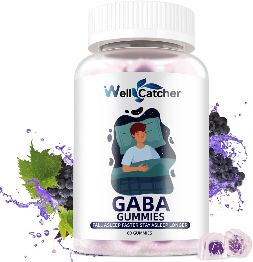 Gummies Tambahan GABA 500mg: Dimasak GABA L-Theanine Gummies untuk Anak Dewasa Non Melonasin Ter Mind dengan 5- HTP untuk Stress Relief Zzz Lebih Baik Sugar Free Grape Flavor 60CT