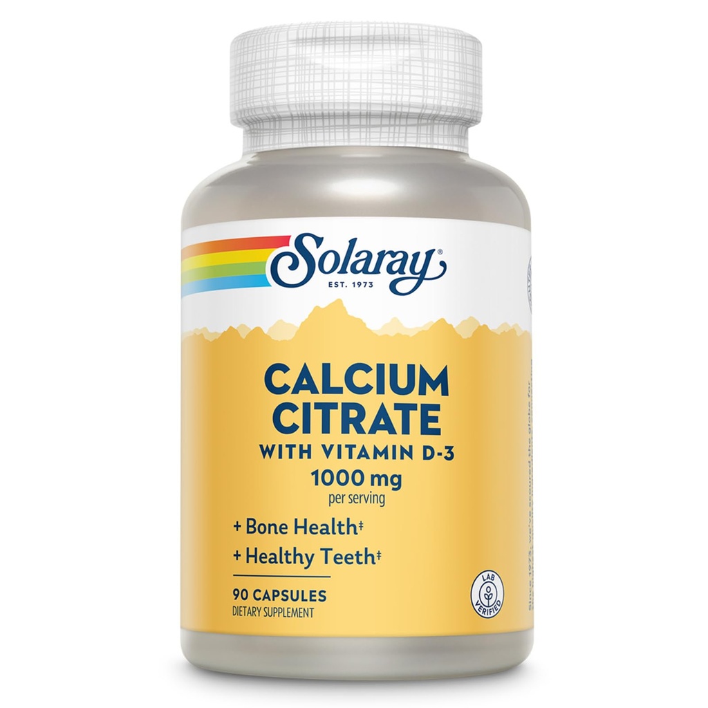 Solaray Calcium Citrate dengan Vitamin D3 10000mg - Bone Stronged and Healthy Teeth Dull Formula - Lab Verified, 60- Day Guartee - 15 Pelayan, 90 Kapsul