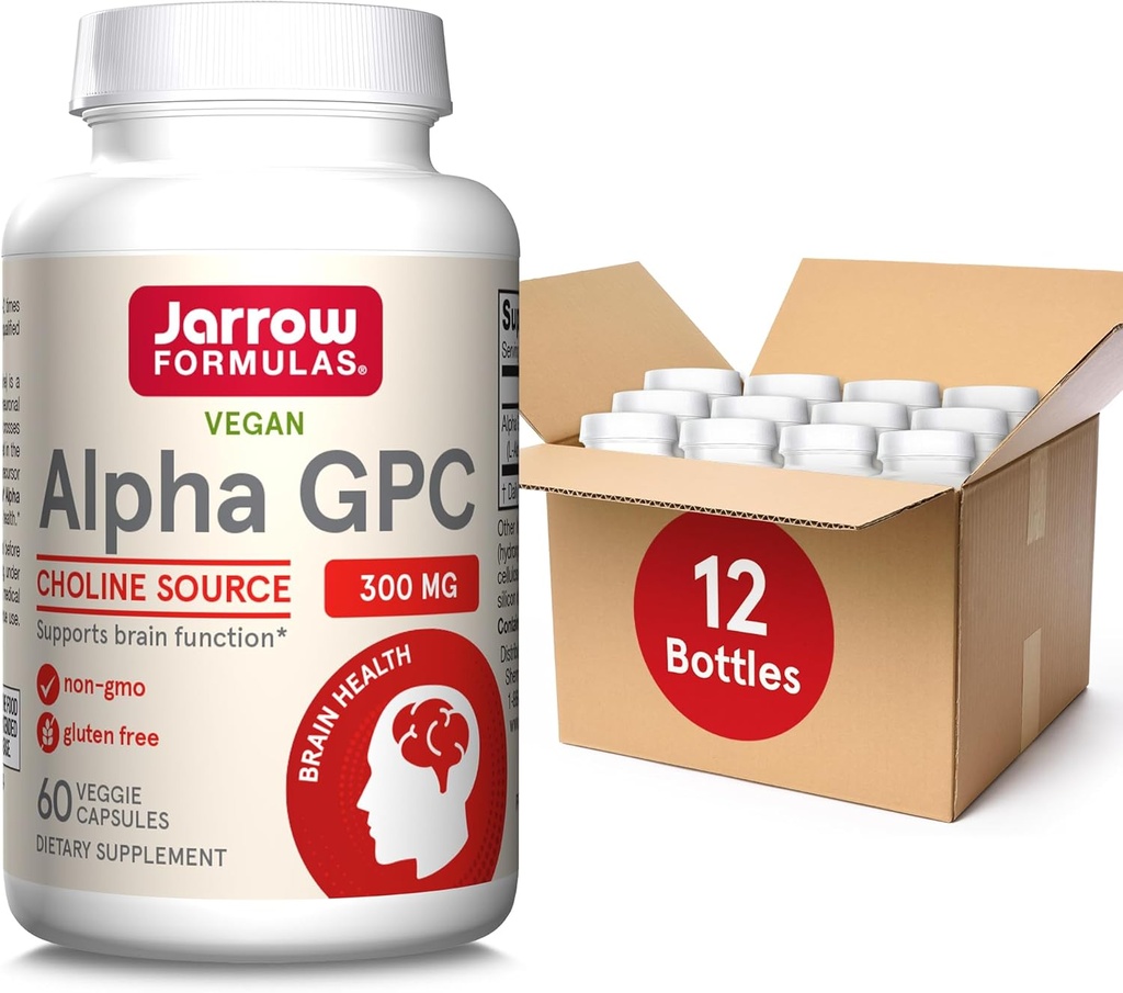 Jarrow Formula Alpha GPC, 300mg, Tambahan Dietary, Suplemen Kesehatan Otak untuk Dewasa, 60 Veggie Kapsul, 30 Hari Suppply (Pack Of 12)