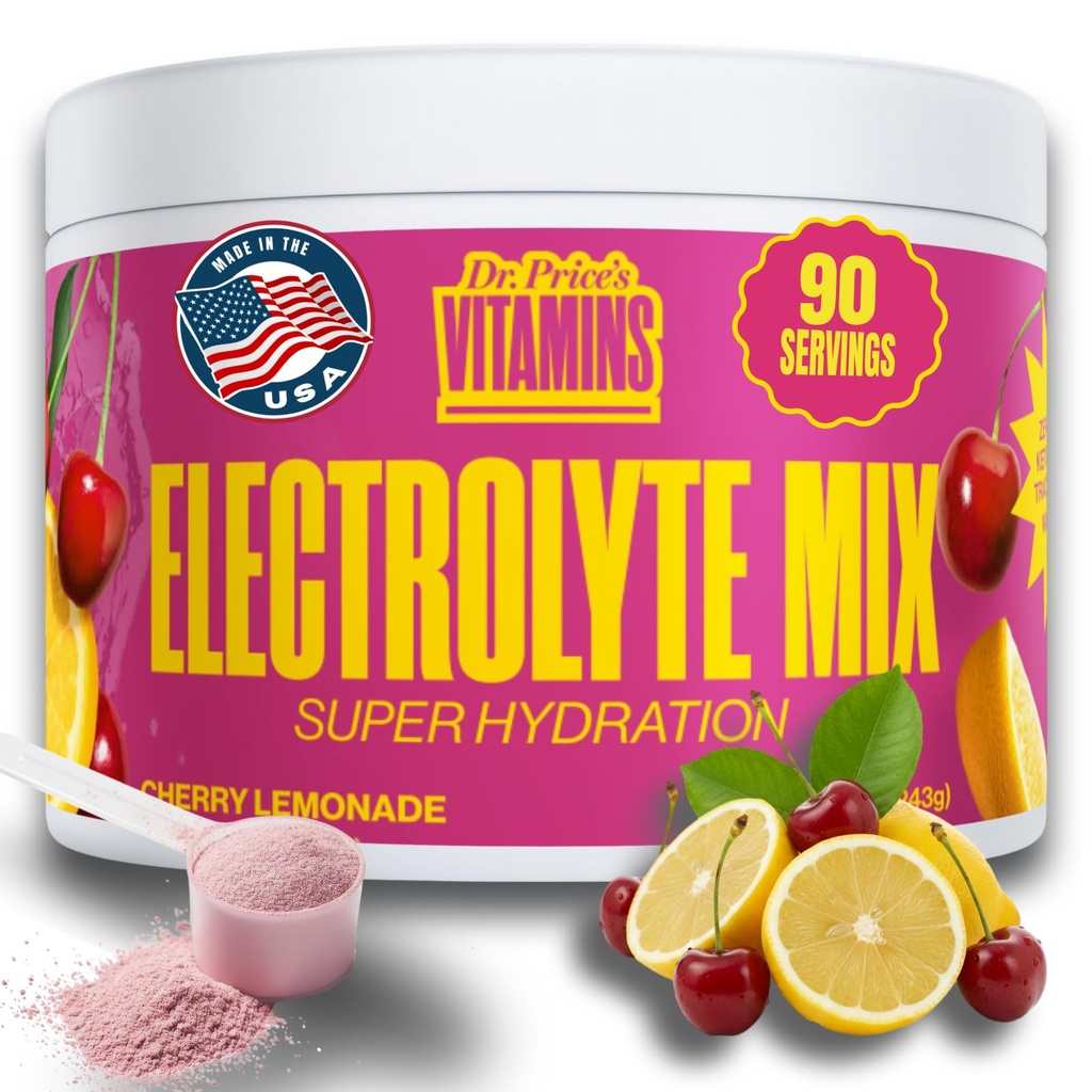 Electrolyte Mix = 124; Sugar- Free Hydration Powder dengan 72 + Trace Mineteral 124; No Sugar, Fast-Dissoltes Powder Pawkers 12.4; Cherry Lemonade, 90 Servings