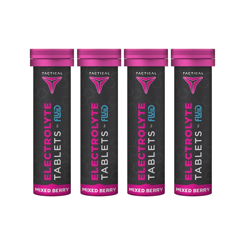 Fluid tactical- Effervescent Hydration Tablet, Electrolite Replacement & Dehydration Prevention, 4 Pack, 40 Servings (Mixed Berry)