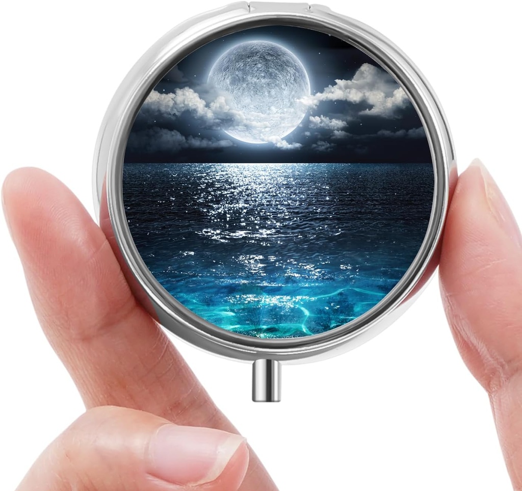 Mini Pill Box, Small Pill Box, Portable Pill Box, Cute Pill Organizer for Vitamin, Medications, Fish Oil and Suplemen (Beautiful Starry Sky)