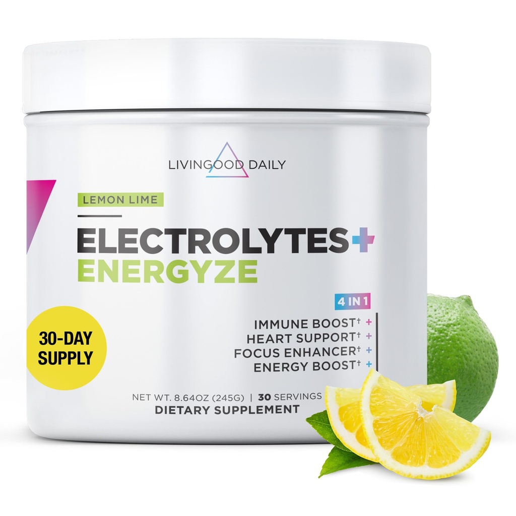 Livingood Daily Electrolytes Powder, Electrolytes Hydration Powder dengan Vitamin C, Taurine, D Ribose & FOS, Sugar Free Electrolite Drink Mix, Keto, Gluten Free, Lemon Lime Flavor, 30 Servis