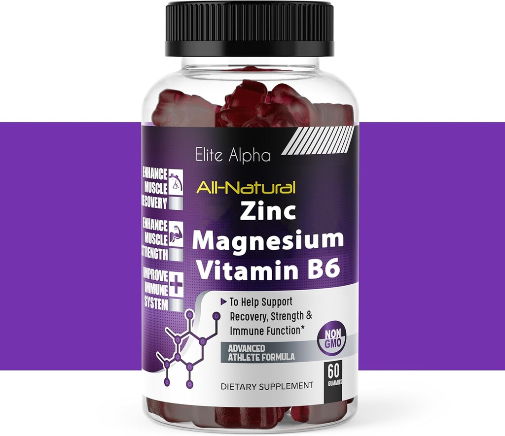 Zinc + Magnesium + Vitamin B6 Max Kekuatan Gummies - Mampu Zinc Natural, Magnesium, B6 untuk Dukungan Imune dan Energi Otot & Pemulihan