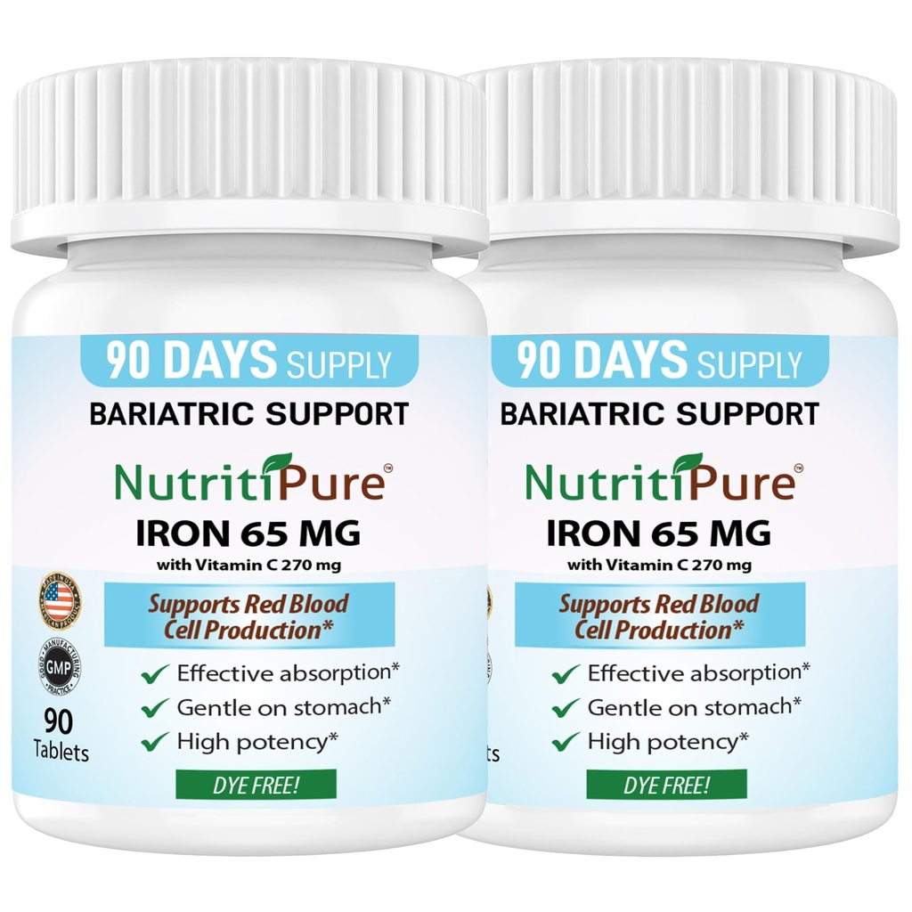 Carbonyl Iron Tablet 65 mg dengan 270 mg Vitamin C 124; 180 Hari Suply 124; untuk Perempuan / Pria 142; Potency Bariatric Vitamin Tinggi untuk WLS Termasuk Gastric Bypass 124; Dye Free (2)
