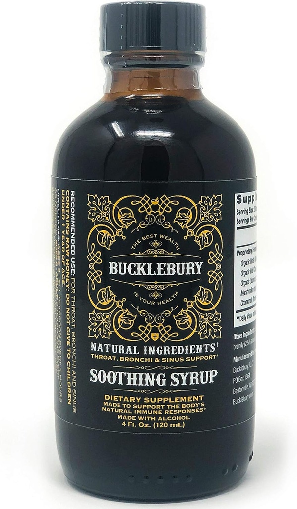 BUCKLEBURY Soothing Herbal Syrup - Dukungan Respiratory Atas, Asli Premium Herbal Semua dalam Satu Suplemen untuk Sinus, Bronchi, Throat, dan Dukungan Respiratory - 4oz