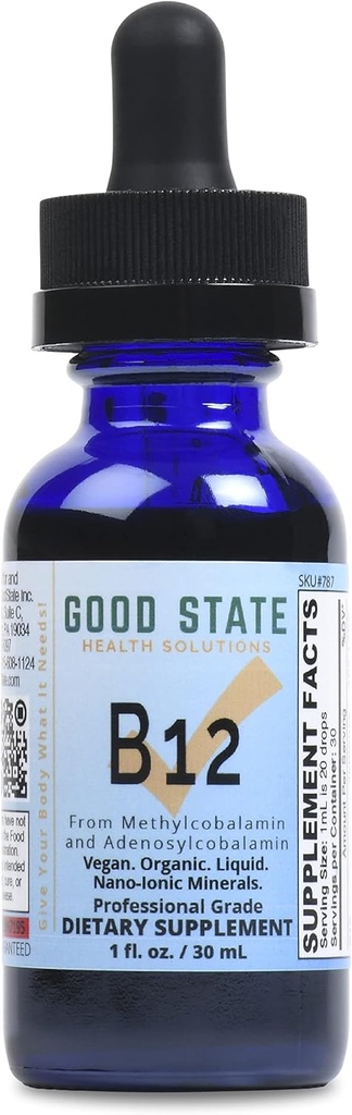 Good State Ionic B12, Men and Women 's Liquid Nano Ionic Dietary Supplemen, 1 Ounce Bottle