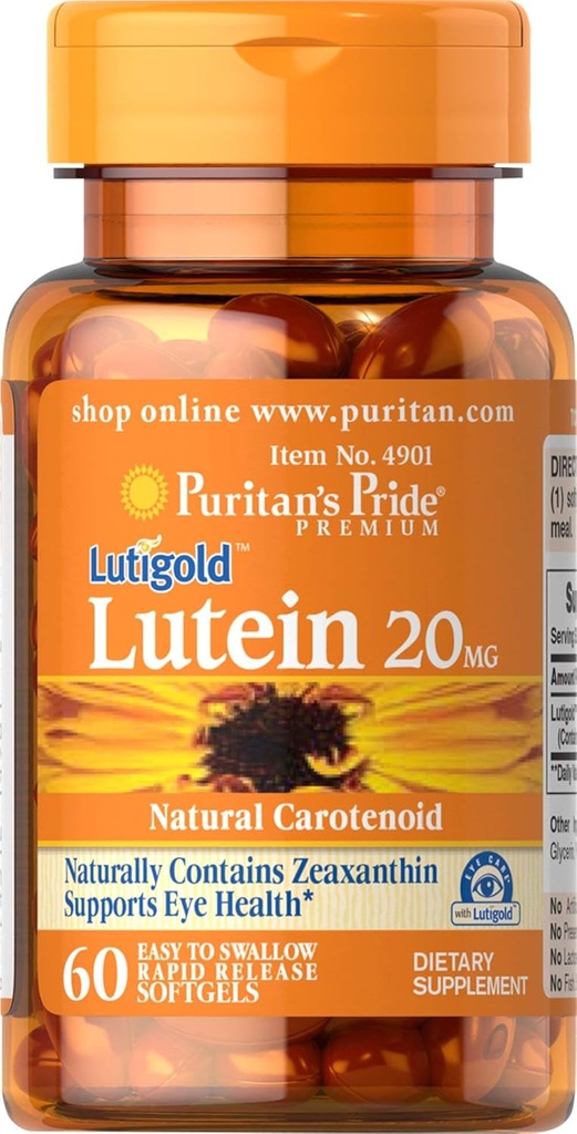 Puritan 's Pride Lutein 20 mg dengan Oraxanthin 60 Softgels