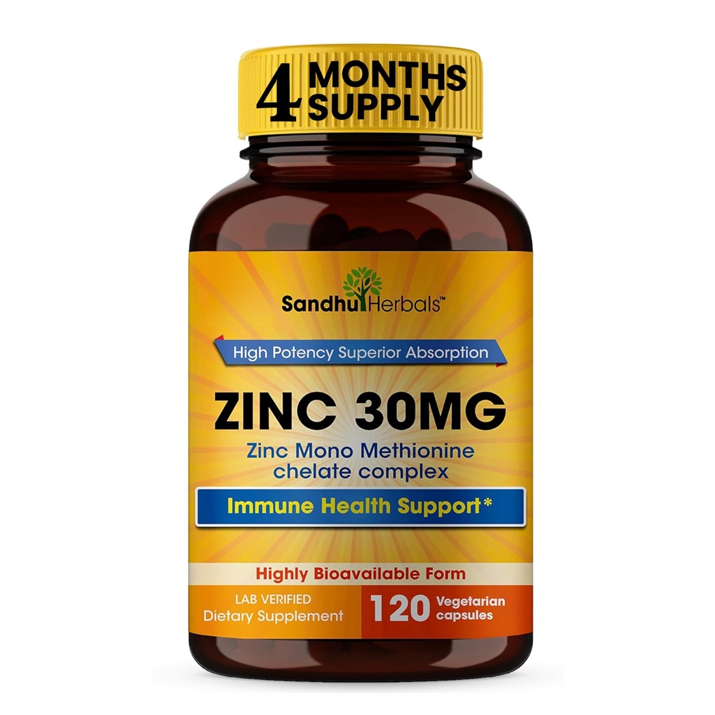 SANDHUHERBALIS Zinc 30mg Capsules for Men & Women 124; 120 Count (Pack of 1) 124; Suplemen Zinc untuk Imune & Antioksidant Dukung 126; Zink mg Support Kesehatan Skin
