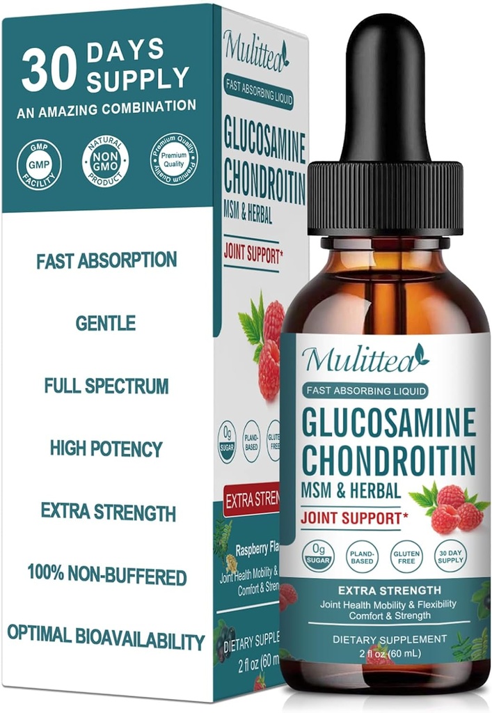 Glucosamine Chondroitin MSM Liquid Drops- w / Elderberry, Boswelia & Hyaluronic Acid- Extra Energy Support for Mobility, Flexibility & Bones, High Absorpsi, 60ml (2 fl oz)