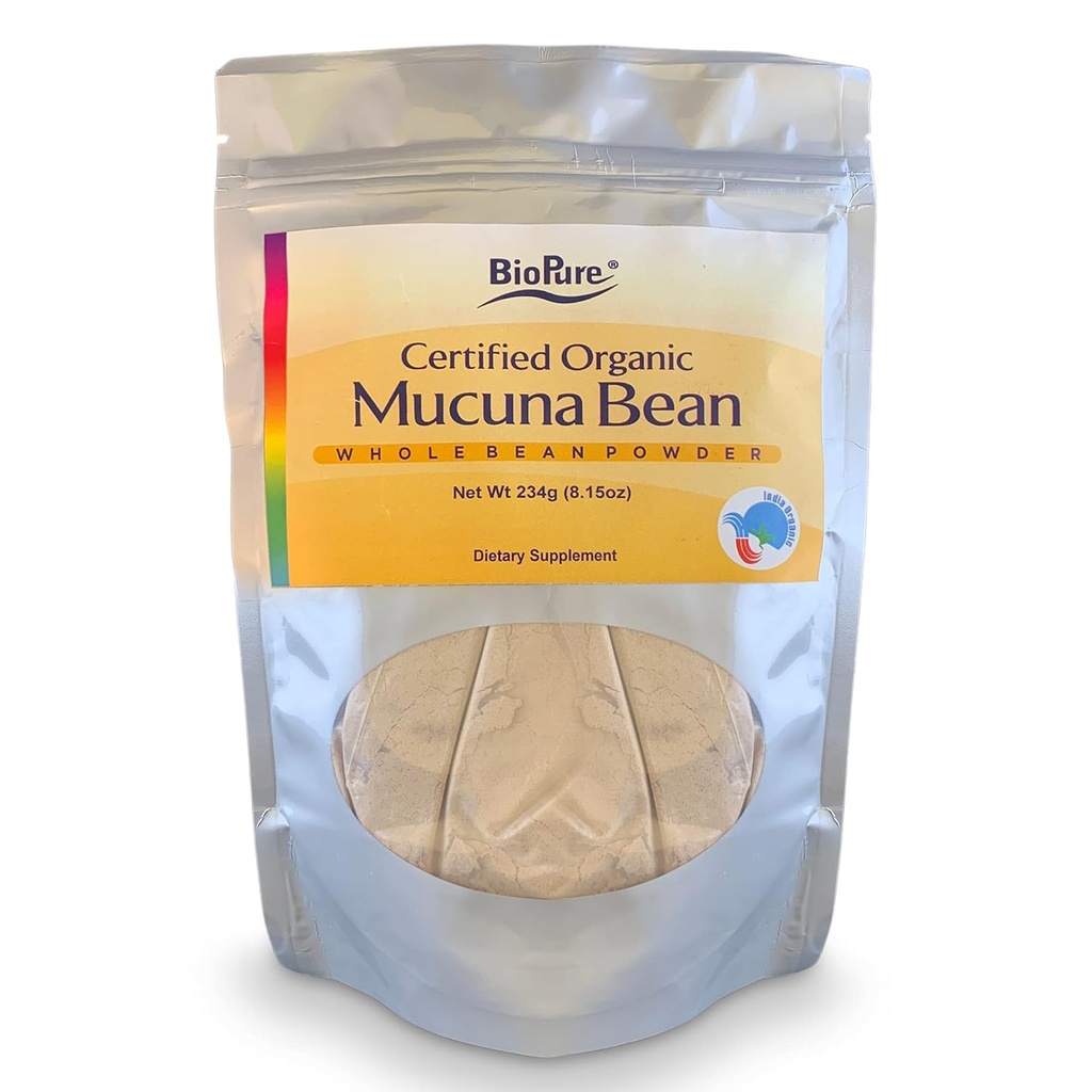 BioPure Sertifikasi Organik Mucuna Bean Powder - Natural Nootropic & Adaptogen Suplemen dengan Dopamin & Serotonin untuk Mendukung Kesehatan Otak, Stress Respon Tubuh, dan Overall Wellness - 8.15 oz