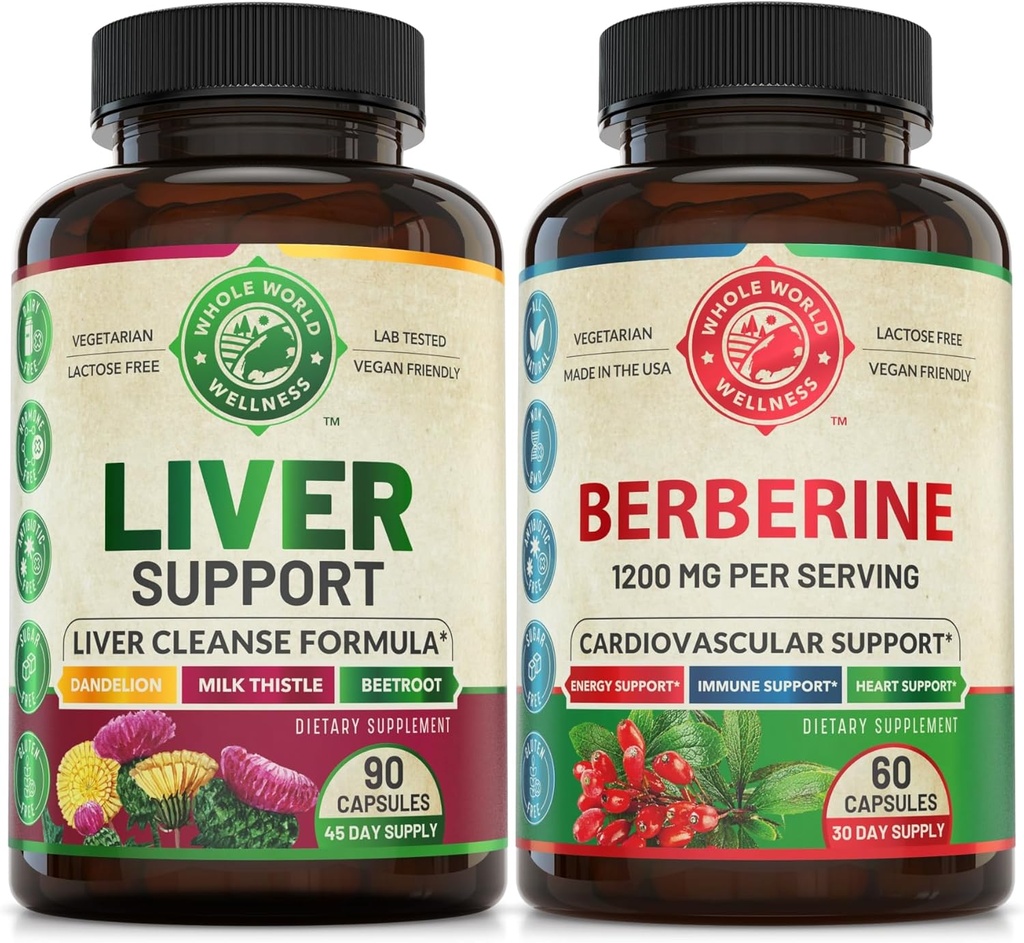 Liver Cleanse Detox Perbaiki Formula dan Premium Berberine Bundle (satu Botol Masing-masing). Mendukung Kesehatan Hati, Kesehatan Kardiovaskular, Boost Energi, Fungsi Metabolik. USA Made.
