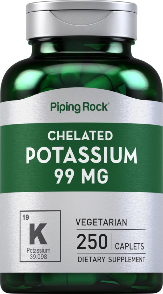 Piping Rock Chitated Potasium Suplemen 99mg 124; 250 Caplet 124; Potasium Gluconate 124; Vegetarian, Non- GMO, Gluten Bebas