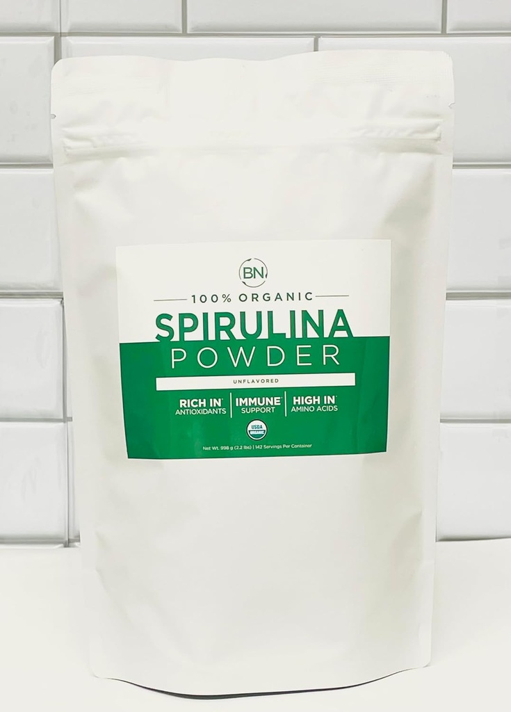 Spirulina Powder Organic 1kg / 2.2lb -285 Serving Size - USDA Certifikasi - RAW Nutrient Tense Lebih dari 70% Protein Per Serving - Pembersih Sumber Vegan Protein - Superfood