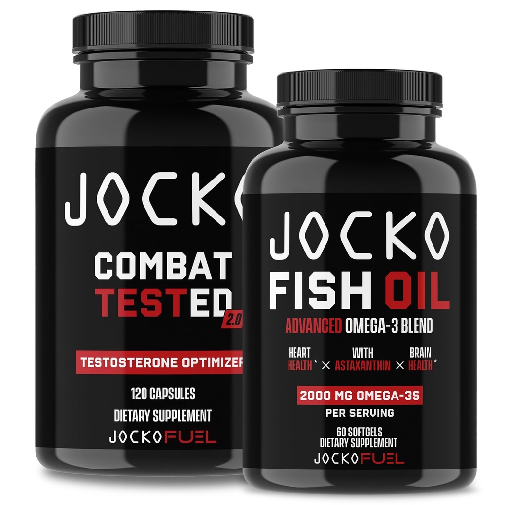 Tambahan Bahan Bakar Jocko Bundle - Penguji Booster untuk Manusia + Omega 3 Minyak Ikan (2 Pack) Antioksidant (Pembangun Otot