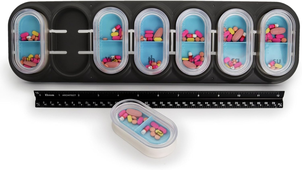 EQUADOSE Weekly Pill Organizer, Extra Large 7- Day Vitamin Jumbo Case with Removable Pods, Pengantar Kesehatan Berlebihan untuk Perjalanan Mudah dan Manajemen Kesehatan Harian, Traveler-Friendly
