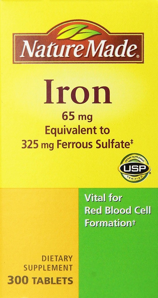 Alam Dibuat Besi 65mg, Sama dengan 325 mg Ferrous Sulfate - 300 tablet