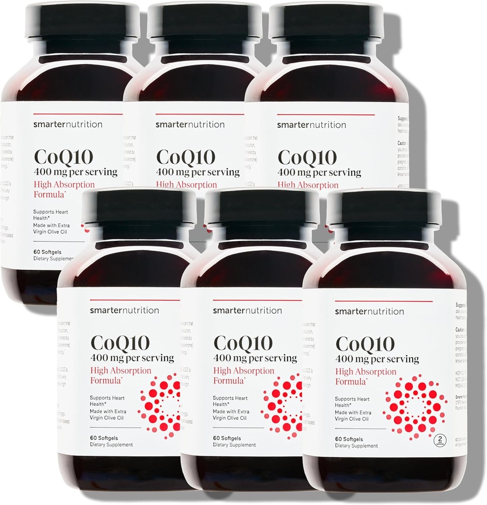 SMARTERNUTTISI COQ10 400 MG Absorpsi Tinggi - Alami Fermentasi Ubiquinone w / Organic Cold- Menekan Olive Oil - untuk Kesehatan Jantung, Sel Energi - Non- GMO, Gluten Free - 360 Count [Penyesuaian Hari 180-]