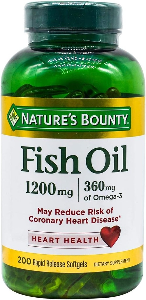 Nature 's Bounty Fish Oil, Supports Heart Health, 1200 Mg, Rapid Lease Softgels, 200 Ct