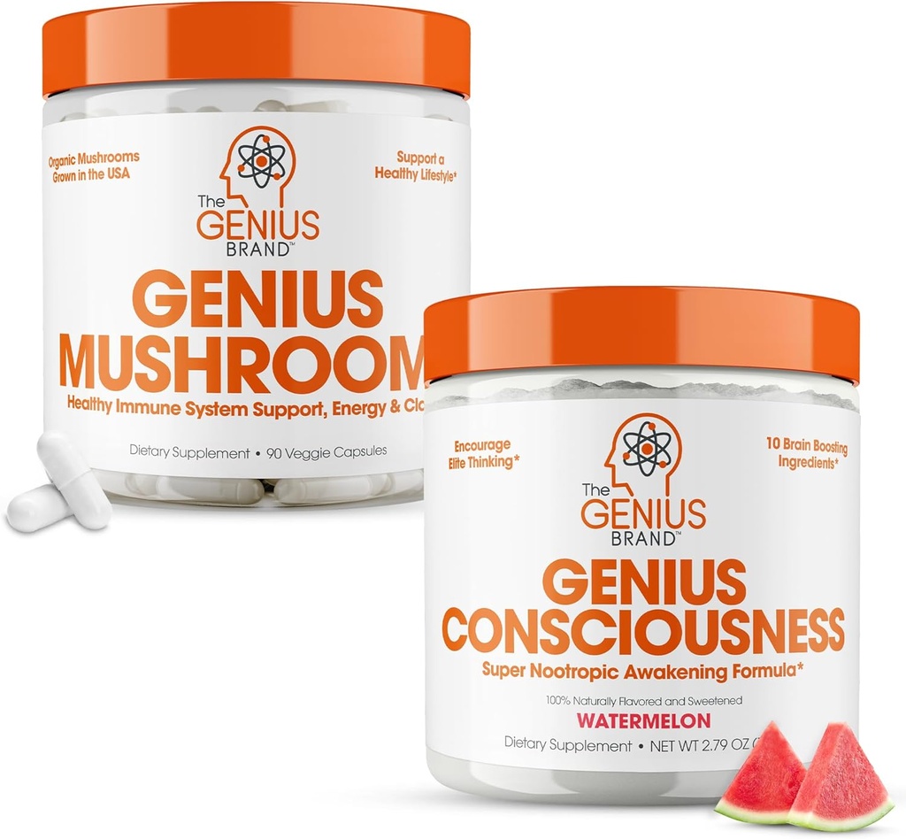 The Genius Brand - Nootropic Supplement Bundle - Jamur dan Kesadaran - Suplai Sistem Imune, Fokus, Energi dan Otak Booster