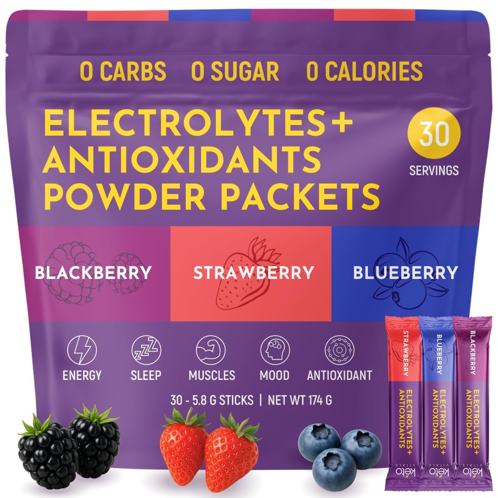 Paketnya tanpa gula 124. Keto Friendly Electrolite Packet 12.4; Variety Individual Stickpacks; Energy Drink Mix 124; Zero Calorie 124; Zero Carb (Berry Didukung, 30)