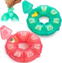 Round Weekly Pill Organizer, TPU Rubberized, Travel Pill Container 7 Day, with 7 Large Kompartemen, Cute Pill Case with Large Letters and Braille (2 pcs Green Rose)