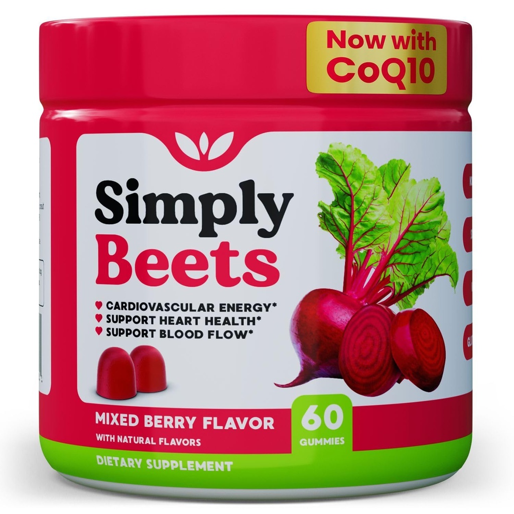 Bit Gummies dengan CoQ10- Nitric Oxide & Energy Support - None-GMO Betroot Powder & Grape Seed Extract - Mixed Natural Berry Flavor- 60 Count