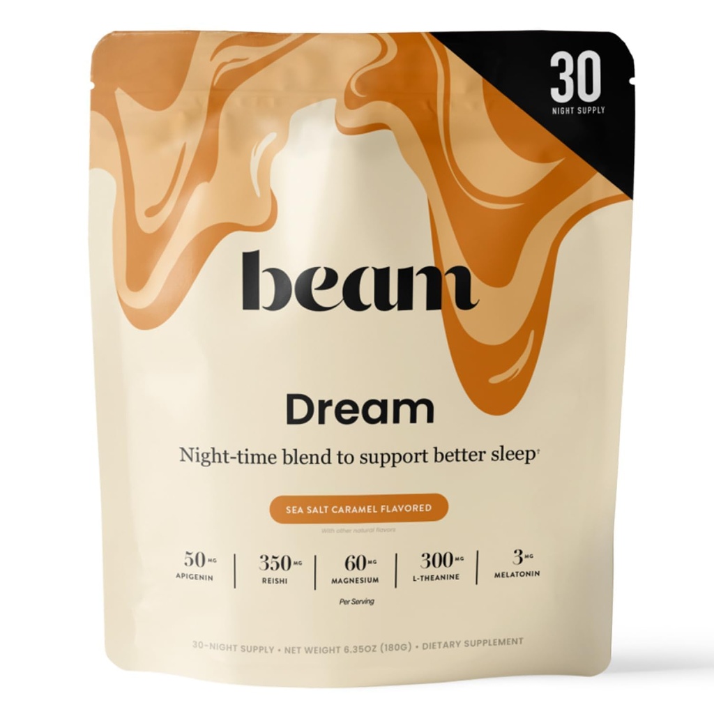 Beam Dream Sleep Powder, L-Theanine, Apigenin, Reishi dan Magnesium, Third Party Tested Natural Sleep Aid & Sleep Suplement for Deep Sleep, Relaxation dan Recovery, Natural Sleep Support, 30 Servis