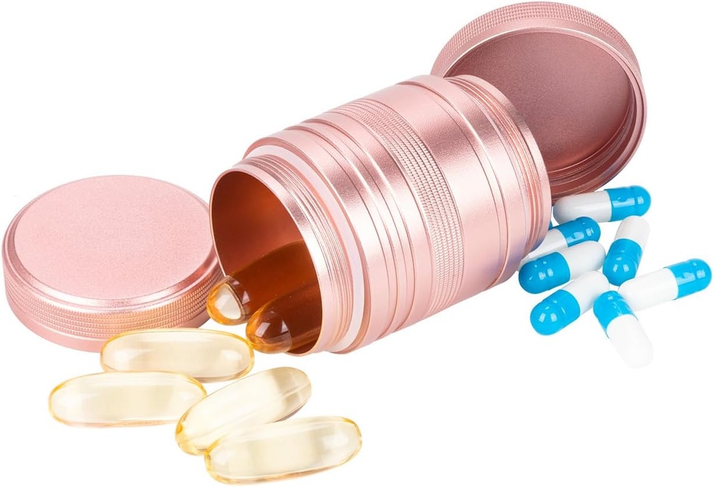 Metal Pill Box Pill Case 2 Times a day - Daily Pill Container Portable Travel Medicine Hoder for Pocket Purse Medicine Organizer for Vitamin / Fish Oil / Suplemen