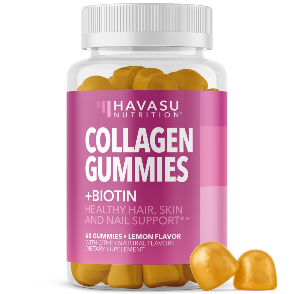 Collagen Gummies for Women and Men with 2500mcg Biotin, Zinc, Vitamin C & E - Hydrolyzed Collagen Gummies for Hair, Skin & Nail Dukung - Biotin and Collagen Gummies - Lemon Flavor - 30 Servis