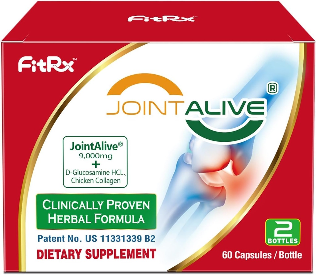 Suplemen Dukungan FitRx JointAlive untuk Perempuan & Pria, Glucosamin Chondroitin, Tipe II Collagen, Relief Joints Discomfort, Perbaikan Kartilage, Secepat 7 Hari, 60 Servis