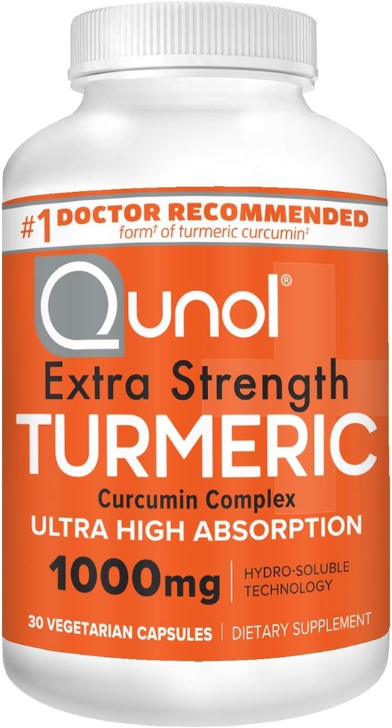 Quhol Turmeric Curcumin Capsules, 1000mg Extra Strength Suplement, Patented Hydro- Soluble Technology, Alternatif Turmeric Curcumin dengan Black Pepper, 30 Vevgie Capsules