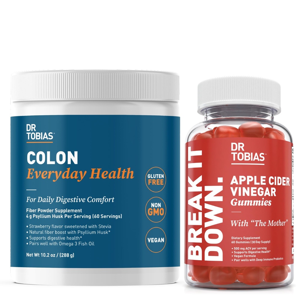 Dr. Tobias Apple Cider Vinegar Gummies & Colon Everyday Health - Daily Digetsy, Detox dan Cleanse Dukungan dengan ACV Gummies & Psyllium Husk Powder