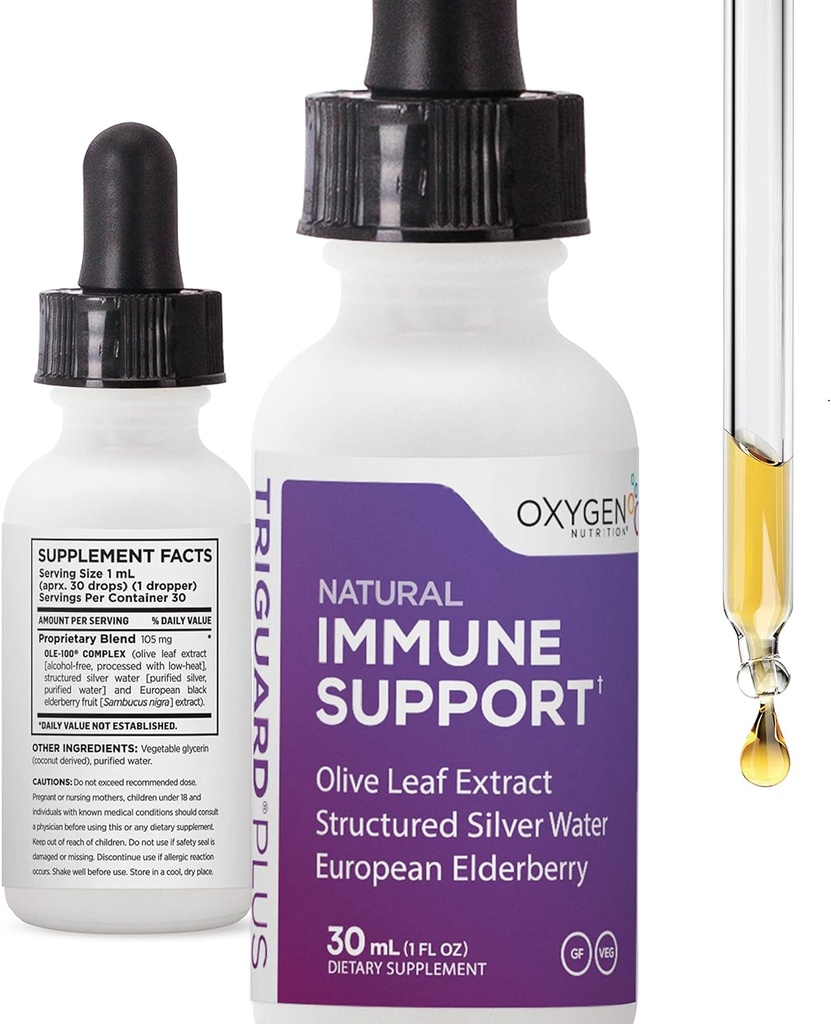 Triguard Plus Konsentrat 124; Colloidal Silver, Sambucus Elderberry Extract & Olive Leaf Extract, 3-in- 1 Liquid Imune Dukungan: 124; Powerful Imune System Booster 124; Great Taste - 1oz / 30ml, Dibuat di Amerika Serikat
