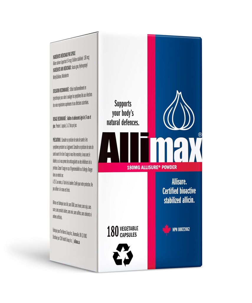 Allimax 180mg 180 Capsules. Mendukung Fungsi Imunitas Tubuh Anda melalui Alam Allisin, Komponen BeneOrganosulphur Diekstrak dari Clean dan Sustainable Spanyol Grown Garlic.