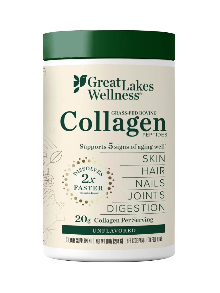 Great Lakes Wellness Collagen Peptides Powder untuk Skin, Hair, Nails, Joints & Ditraffic - Unfeated - Quick Dissolve Hydrolyzed, Non-GMO, Keto, Kosher - 10 oz