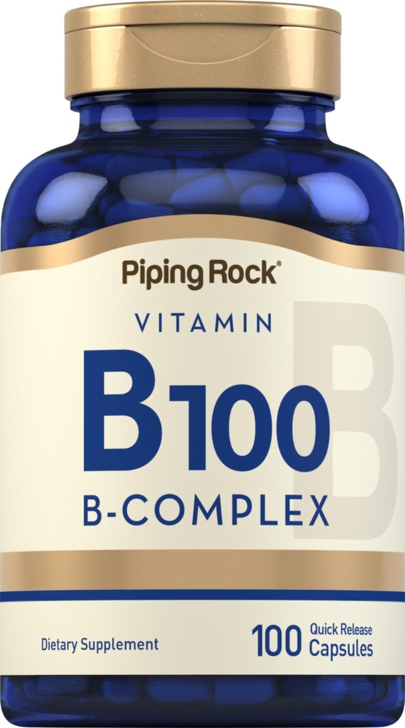 Piping Rock Vitamin B-100 Kompleks 124; 100 Capsules 12.4; Vitamin B12, B1, B2, B6 124; Non-GMO, Gluten Free Suplemen