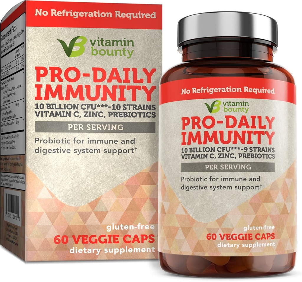 Vitamin Bounty Pro-Daily Probiotic - 10 Milyar CFU Blend, Zinc & Vitamin C untuk Kesehatan Digetical, Imune Dukung Prebioitcs dan Probilefor Women and Men - 60 Capsules