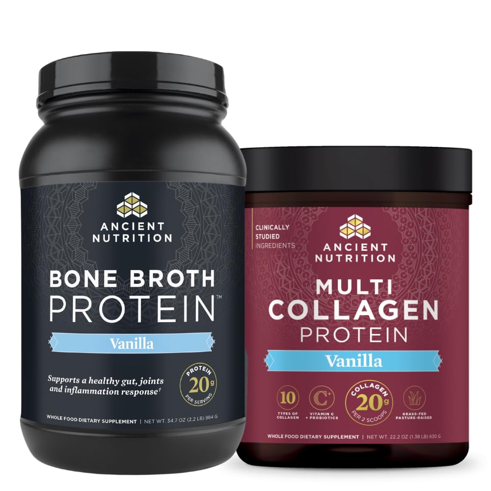 Nutrition Bone Broth Protein Kuno Powder, Vanilla, 40 Servings + Multi Collagen Protein Powder, Vanilla, 60 Servings