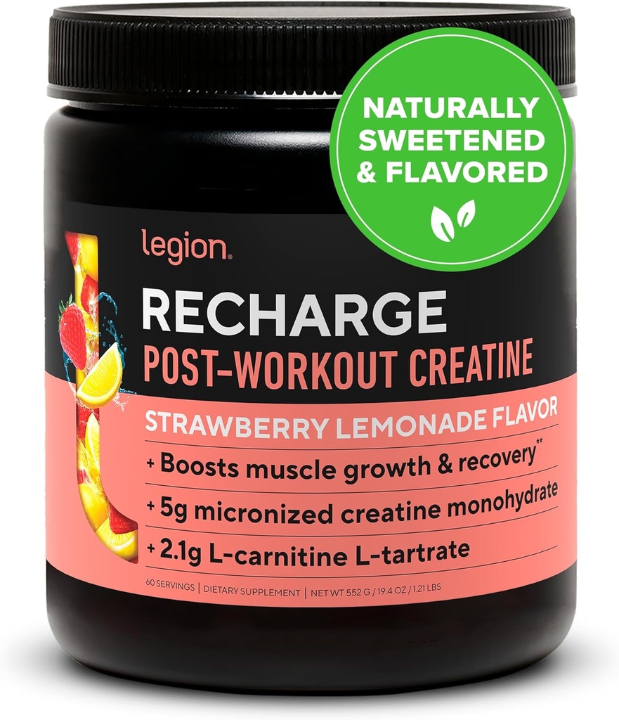 LEGION Isi Ulang Isi Suplemen Kerja Kerja (Strawberry Lemonade) - Semua Pembangun Otot Alam & Recovery Minum dengan Micronized Creatine Monohydrate. Dipermanis & Flavored 60 Serving