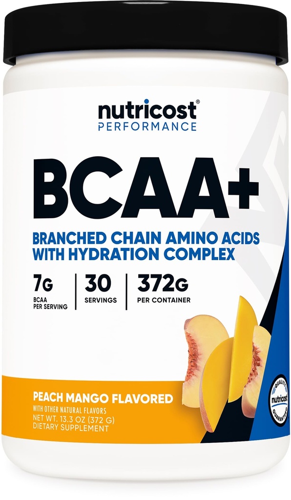 Nutricost BCAA + Hidration Powder (Peach Mangga) 30 Hamba - Branched Chain Acids dengan Kompleks Hidration - Gluten- Bebas, Non- GMO